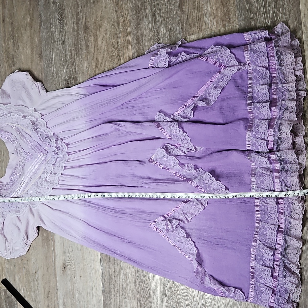 Vintage Boho Lace Ruffled Ombre Lavender Lace Baby Doll Dress Size Small Medium - Picture 15 of 16